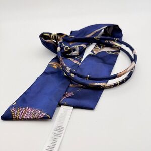 Aldo Headband Womens Navy Blue Chain Print Satin Bow Hair Accessory Preppy